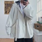 Hooded Long-sleeve Plaid Panel Zip Jacket