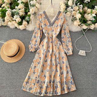 V-neck Cutout Lace Dress