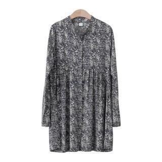 Mandarin-collar Floral Print Dress