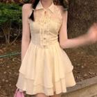 Halter Frill Trim Mini A-line Dress