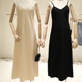 Spaghetti Strap Midi A-line Satin Dress