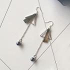 Faux Pearl Scallop & Metal Triangle Dangle Earring