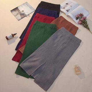 High-waist Ribbed Split Hem Skirt