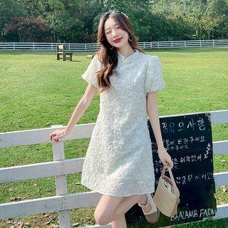 Puff-sleeve Stand-collar Lace Dress