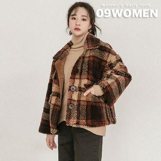 Single-breasted Plaid Faux-shearling Jacket