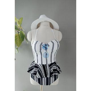 Halter Peplum-trim Stripe Swimsuit