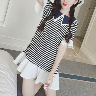 Short-sleeve Ruffle Striped Dress