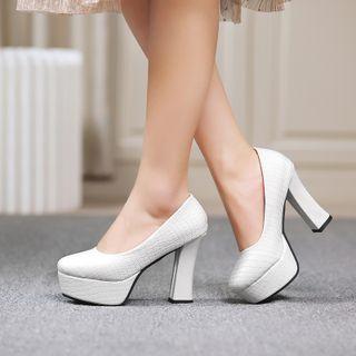 Plain Platform Chunky Heel Pumps