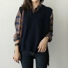 Plaid Shirt / V-neck Knit Vest