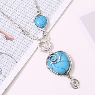 Turquoise Pendant Necklace 01 - 1619 - Silver - One Size