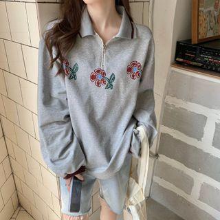 Floral Printed Zip Oversize Sweatshirt