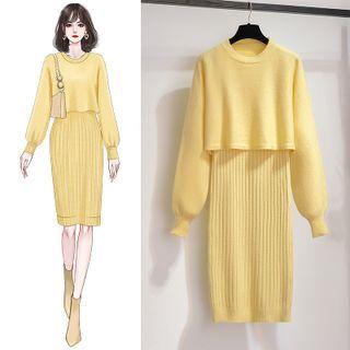 Set: Knit Midi Bodycon Tank Dress + Sweater