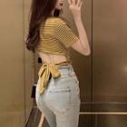 Backless Short-sleeve Striped T-shirt