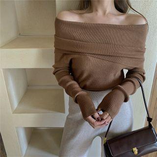 Plain Off-shoulder Knit Sweater