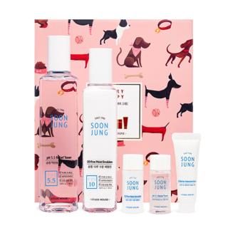 Etude House - Soon Jung Skin Care Set (lucky Puppy Edition): Ph 5.5 Relief Toner 180ml + 15ml + 10-free Moist Emulsion 120ml + 15ml + Cream 7ml 5pcs