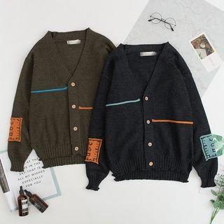 V-neck Patched Button Cardigan