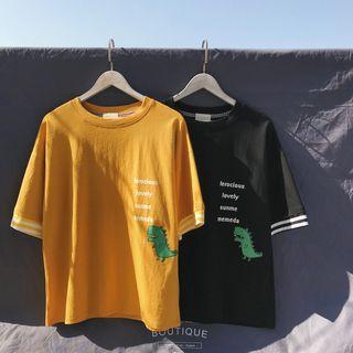 Couple Matching Elbow-sleeve Dinosaur Print T-shirt