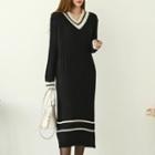 Contrast-trim Midi Rib-knit Dress