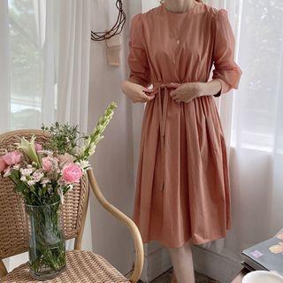 Zip-back A-line Dress With Sash