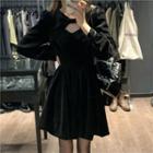 Long-sleeve Cutout Mini A-line Dress Black - One Size