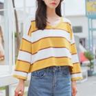 Striped V-neck Sweater Stripe - Yellow & White - One Size
