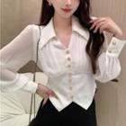 Open-placket Cropped Blouse