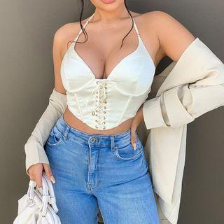 Lace Up Cropped Halter Top