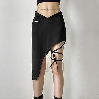 Asymmetrical Lace-up Pencil Skirt