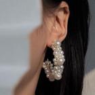 Faux Pearl Open Hoop Earring 1 Pair - S925 Silver Needle - One Size