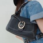 Contrast Stitching Faux Leather Shoulder Bag Black - One Size