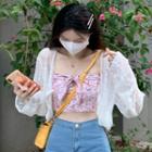 Floral Bow Tube Top / Long-sleeve Lace Cropped Cardigan