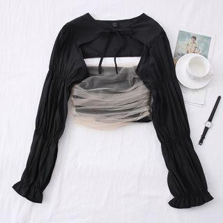 Ultra-crop Long-sleeve Tie Cape / Mesh Tube Top