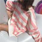Striped Distressed Loose-fit Long-sleeve Top