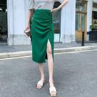 Shirred Midi A-line Slit Skirt