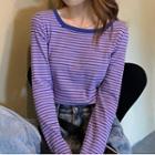 Long-sleeve Striped Square-neck T-shirt