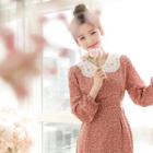 Lace-collar Tie-waist Midi Floral Dress