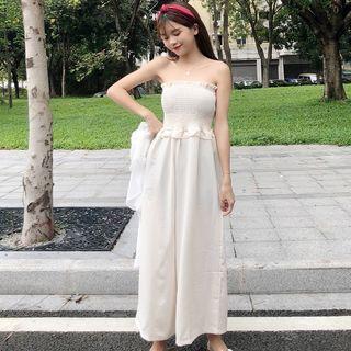 Shirred Wide Leg Strapless Jumpsuit / Light Jacket