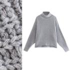 Mock-neck Chunky Knit Sweater Light Gray - One Size