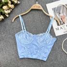 Lace Panel Cropped Camisole Top Blue - One Size