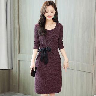 Bow Accent Melange Knit Dress