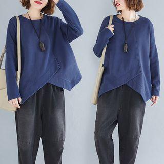 Asymmetric Long-sleeve T-shirt Sapphire Blue - One Size
