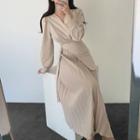 Mock Two-piece Long-sleeve V-neck Midi A-line Dress