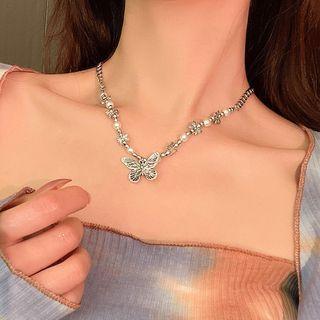 Faux Pearl Butterfly Necklace 1 Pc - Faux Pearl Butterfly Necklace - Silver - One Size