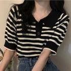 Short-sleeve Knitted Striped Polo-shirt