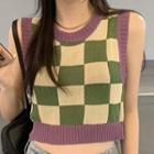 Checkered Sweater Vest Check - Green & White - One Size