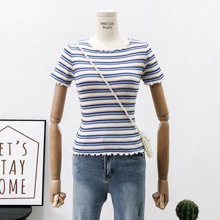 Ruffled-trim Striped T-shirt