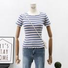 Ruffled-trim Striped T-shirt