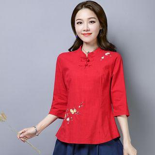 Ethnic Embroidered Elbow-sleeve Shirt