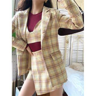 Plaid Loose-fit Blazer / Sleeveless Top / Skorts