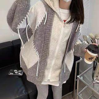 Mock Two-piece Hooded Zip Cardigan